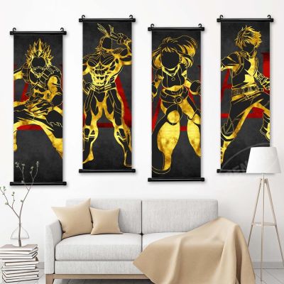 ◆ Wall Art My Hero Academia All Might ภาพจิตรกรรมฝาผนังอะนิเมะโปสเตอร์ Midoriya Izuku Scroll แขวนภาพวาดผ้าใบพิมพ์ตกแต่งบ้าน