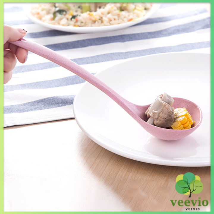 veevio-ช้อนซุปทำจากฟางข้าวสาลี-กระบวยตักอาหาร-กระบวยซุป-พลาสติก-plastic-soup-spoon-with-long-handle