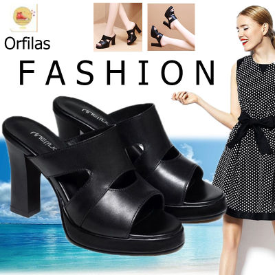 Orfilas 👡👡รองเท้าผู้หญิง รองเท้าส้นสูง7.5cm PU ผลิตด้วยผ้าสังเคราะหฺ์เกรดA ใส่สบาย ไม่กัดเท้า รองเท้าแตะส้นสูง ส้นหนา รองเท้าแตะราคาถูก