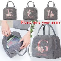 〖Margot decoration〗 Insulated Lunch Bag for Women Kids Cooler Bag Thermal Bag Customized Name Pink Letter Lunch Box Ice Pack Tote Food Picnic Bags