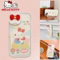 HOT★Hello Kitty สำหรับ IPhone 14 13 12 11 Promax น่ารักกระจกวงเล็บหนังเทียม Non-Slip เปลือกป้องกันของขวัญ