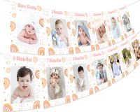 JOYMEMO Boho Rainbow 1st Birthday Party Decorations Photo Banner Newborn To 12 Month Birthday Banner Girls Boho Party Supplies Banners Streamers Confe