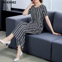 Cotton silk suit female summer fashion outside wearing two-piece mom printed spun rayon household show thin big yards pajamas