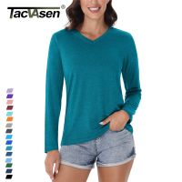 TACVASEN UPF 50 Sun Protection Long Sleeve Shirts Womens V Neck Summer T-Shirts Outdoor Athletic Workout Running Gym Sportswear