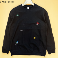 JPQQ Store เสื้อสเวตเชิ้ตแบบหลวมเปิดไหล่,เสื้อยืดแขนยาวปักรอบคอเต็มรูปแบบลำลองแบรนด์แฟชั่นแนวสตรีท