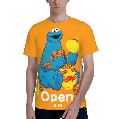 เปิดคุกกี้ Sesame Street ฤดูร้อน Mens T เสื้อหลวมโพลีเอสเตอร์ Tshirt แขนสั้นแห้งเร็ว 3D พิมพ์เสื้อผ้าระบายอากาศ