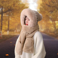 New Thickened Plush Cap Autumn Winter Scarf Gloves Hat One Womens Solid Color Outdoor Warm Cold Proof Essential Шапка Женская