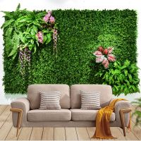 [AMO Garden Decoration]40x60เซนติเมตรสีเขียวพืชเทียมผนังแผงพลาสติกกลางแจ้งสนามหญ้าพรมตกแต่งบ้านฉากหลังแต่งงานพรรคหญ้าดอกไม้ผนัง