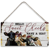 ไม้ Plague Retro Funny Bathroom อ้าง Wood Plaque Sign - Hello Sweet Cheeks, Have A Seat-เหมาะสำหรับตกแต่งบ้านไร่และของขวัญ