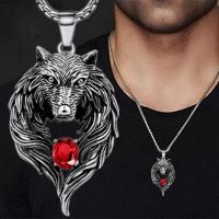 Fashion Creative Ruby Wolf Head Necklace Wolf Head Pendant Hip Hop Punk Necklaces for Men Animal Jewelry Party Anniversary Gift Fashion Chain Necklace