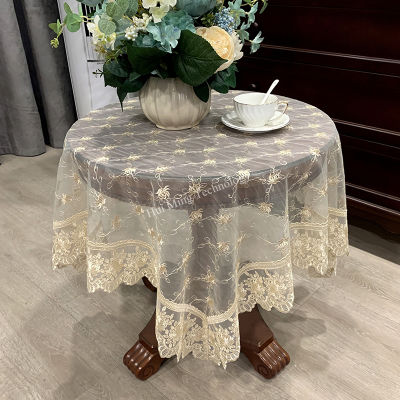 Square tablecloth table cloth American art lace double yarn Transparent disc table mat idyllic coffee table dust cover HM98