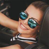 【YF】❀  2022 Round Sunglasses Driving Mirror  Reflective flat lens Glasses Female De Sol Feminino