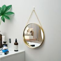 Nordic Metal Bathroom Mirror Round Wall Mount Mirror Hanging Ornament Salon Wall Art Toilet Bathroom Decor Hanging Mirror