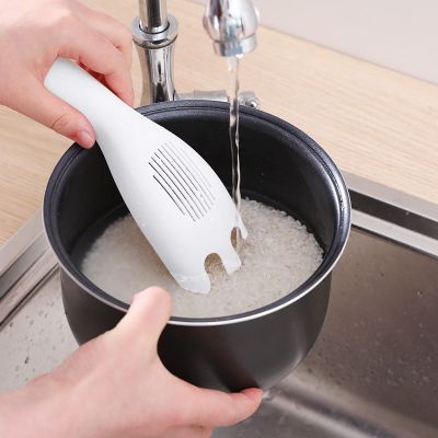 ๑✚ 1PC Rice Sieve Spoon Kitchen Drain Colander With Handles Rice Bowl Strainer White Rice Washing Tools Sink Drain Household Tools