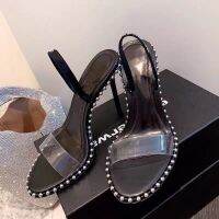 Summer AW king Xuan peep-toe shoes with transparent one word with diamond fairy wind heel sandals women