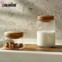 Heat-resistant Glass Milk Can Sugar Can White Oak Lid Breakfast Hand Brewed Coffee Milk Sharing Cup Milk Frother CAKEHOUD