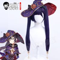 Mona Cosplay Wig Genshin Impact Cosplay Wig HSIU Black And Purple Mixed Color Double Ponytail Long Hair+Free Gift Brand Wig Cap