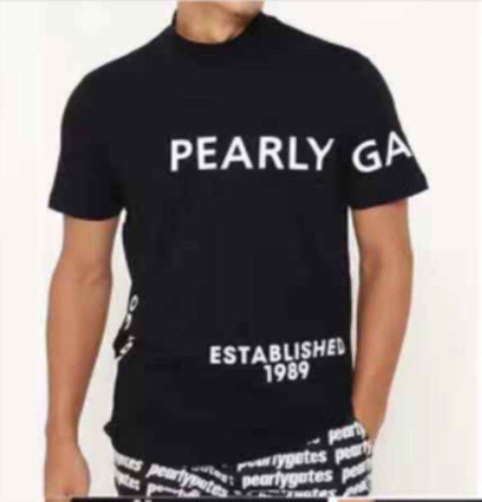 pearly-gates-ญี่ปุ่นและเกาหลีใต้-pg-กอล์ฟรอบคอแขนสั้นผู้ชายเสื้อผ้ากีฬาเสื้อยืดผู้ชายระบายอากาศ-j-ersey-วัสดุแห้งเร็วญี่ปุ่นใหม่ของแท้