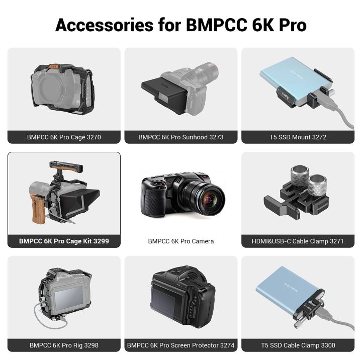 clearance-promotion-smallrig-camera-cage-ชุดอุปกรณ์เสริมสำหรับ-bmpcc-6k-pro-6k-g2-ที่มีมือจับด้านบนด้ามไม้ด้านข้าง-hdmi-เคเบิ้ลหนีบ-ssd-หนีบ-sunhood-นาโตรถไฟป้องกันหน้าจอสำหรับ-bmpcc-6พัน-pro-6พัน-g2-