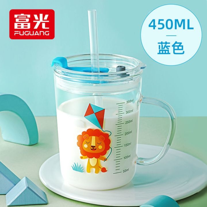 ready-fuguang-glass-home-childrens-milk-cup-with-scale-heat-resistant-straw-water-cup-baby-brewing-milk-powder-cup