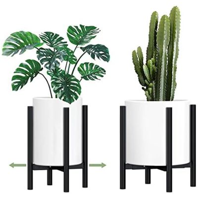 Plant Pot Holder Metal Black Plant Stand Adjustable Width Simple Style Flower Pot for Home Plant Shelf Home Decoration