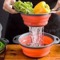 1PC Folding Strainer Bowl Outdoor Camping Tableware Silicone Folding Colander Strainer Draining Bowl Portable Camping Cookware