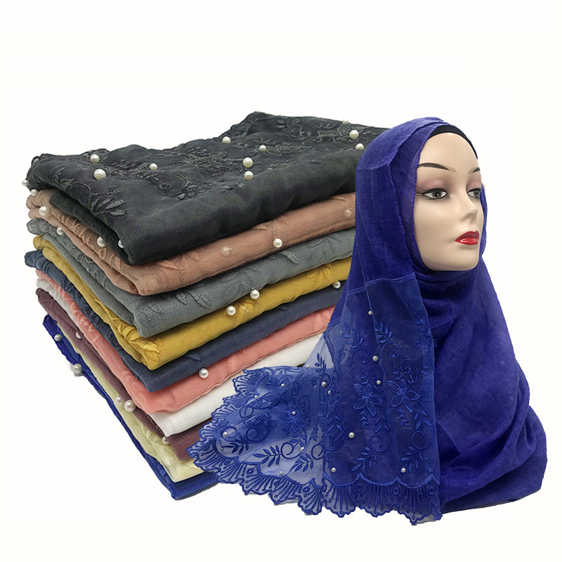 Large Scarf Lace Shawl Cotton Scarf Big Floral Wrap Pashmina Plain Hijab Wedding 