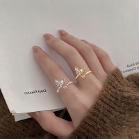 [COD] Hollow butterfly ring womens light luxury style exquisite French dream index finger hand-set zircon flower fairy opening