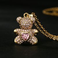 Fashion Income Heartbeat Bear Necklace Hollow Station Heart Teddy Bear Cute Fresh Light Luxury Personality Smart Love Pendant