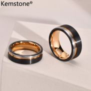 Kemstone Tungsten Steel Male Ring 6MM 8MM Rose Gold Plated Black Ring