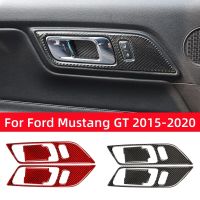 For Ford Mustang GT 2015-2020 Accessories Carbon Fiber Styling Interior Car Door Handle Frame Decoration Stickers Trim Cover