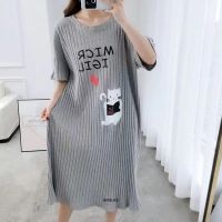 5XL ขนาดใหญ่120กิโลกรัมฤดูร้อน Nightgown ผู้หญิงหวานยาวกลางคืนชุดชุดนอนแขนสั้นสบายสบายๆบ้านชุด