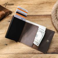 Hiram RFID Card Holder Wallet for Men Credit Card Holder Money Purse Business Uni Genuine Leather Cardholder Aluminum Box