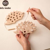 Kids Wooden Montessori Toys Hedgehog Threading Board Beech Wooden Educational Toy Button Beaded Blocks Puzzle Toy Baby Gifts