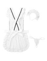 Womens Erotic Maid Ruffle Retro Apron Kitchen Cooking Cleaning Fancy Dress Cosplay Costume with Hair Hoop and G-string Briefs