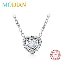 Modian Real 925 Sterling Silver Clear CZ Heart Pendant Necklace For Women Chain Fashion Wedding Statement Jewelry Accessories