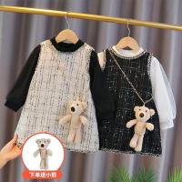 Baby Girl Fashion Clothing Set Sweaters+plaid Dress+cute Bear,Kids Girls Spring Autumn Elegant Suits Children Clothes Wear