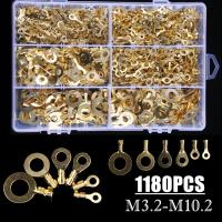 ✽◙● 1180Pcs M3/M4/M5/M6/M8/M10 Ring Lugs Ring Eyes Copper Crimp Terminals Cable Lug Wire Connector Non-insulated Assortment Kit