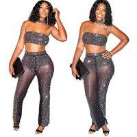 [COD] S390229 Cross-border Womens Prom Hot Wrapped Chest Straight Leg Pants Female