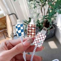 【Ready Stock】 ∋ B40 [Stock Ready]Cartoon Transparent Checkerboard Cable Protector Data Line Protective Case Cable Winder Cover for Cable