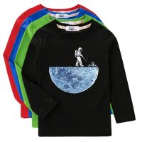 Boys Long Sleeved Shirt Astronaut Funny T-shirt Spring Autumn Cotton Clothes Kid Spaceman Fashion Tops