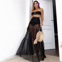 2019 New Hot Summer Fashion Latest Women y Skirt High Waist See-Through Dot Transparent Long Maxi Skirt vestidos