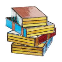 โคมไฟตั้งโต๊ะแบบสร้างสรรค์ Stained Glass Stacked Books Lamp