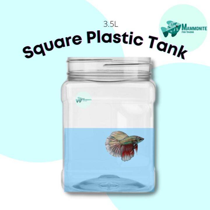 【2023】 Aquarium Plastic Jar for Betta Fish Tank Container No Lid 3.5L