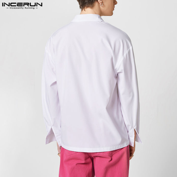 incerun-เสื้อเสื้อลายหัวใจเสื้อตัวหลวมแขนยาวร่องกระดุมเสื้อผู้ชาย-สไตล์ตะวันตก