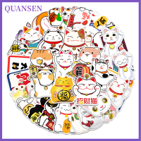 QUANSEN 50pcs Japan Lucky Cat สติกเกอร์การ์ตูนพีวีซีกันน้ำสเก็ตบอร์ดเด็กสติกเกอร์