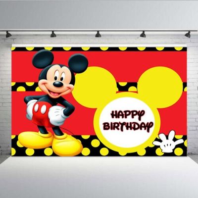【Worth-Buy】 แบนเนอร์ฉากหลังสตูดิโอรูปภาพงานเลี้ยงวันเกิดเด็กที่กำหนดเองการ์ตูน Mickey Mouse พื้นหลังการถ่ายภาพ