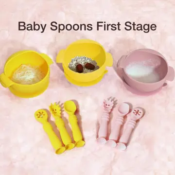 Baby Spoons Self Feeding 6 Months, Silicone Baby Spoons First Stage and Baby  Fork, Toddler Utensils for Baby Led Weaning,pink 