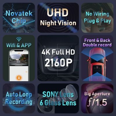 ปลั๊กแอนด์เพลย์ DVR 4K ในรถยนต์กล้องติดหน้ารถ UHD การมองเห็นได้ในเวลากลางคืนเครื่องบันทึกวิดีโอการขับขี่ Wifi สำหรับเล็กซัสเอ็นเอ็กซ์ NX300H NX300 NX200 NX200T