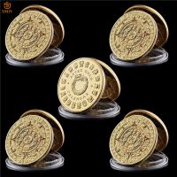 5Pcs Ancient Mexican Mayan Culture Prediction Calendar Gold Plated Religion Souvenirs Copy Coins Collectibles And Gifts